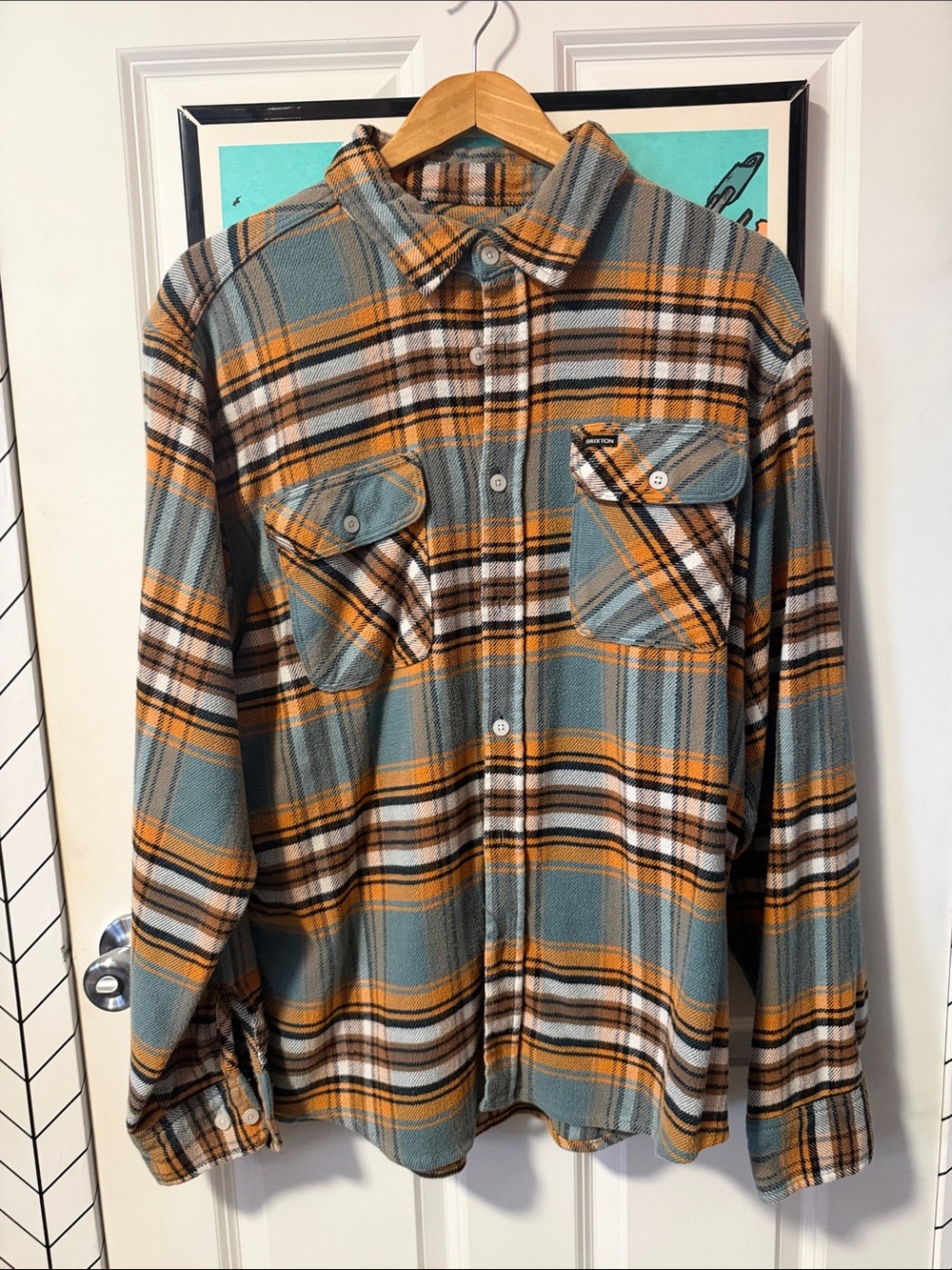 Brixton Plaid Button-Down Shirt in Teal, Mustard & White